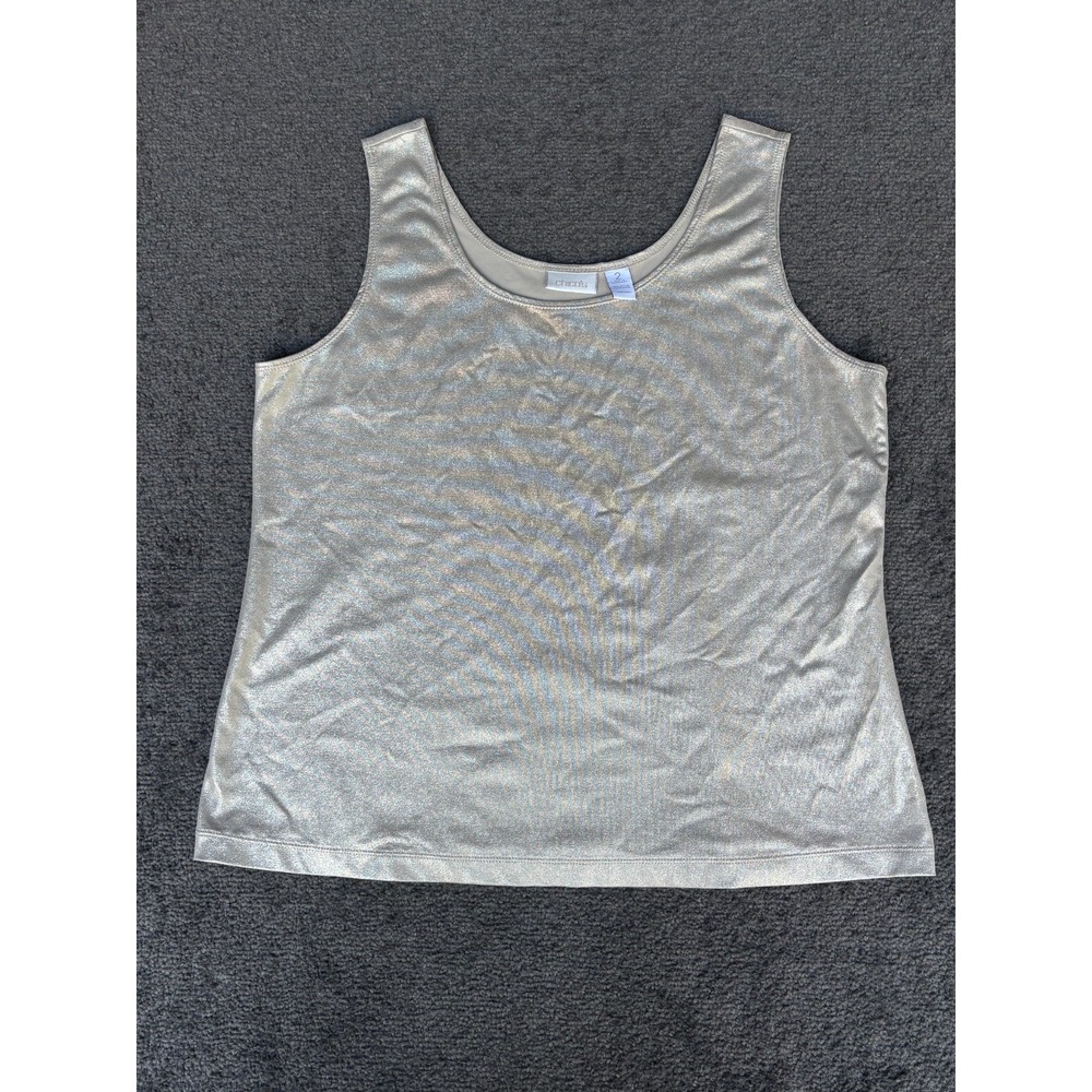 Chico's Tank Top Women's Size 2 Metallic Beige Scoop Neck Sleeveless Pullover